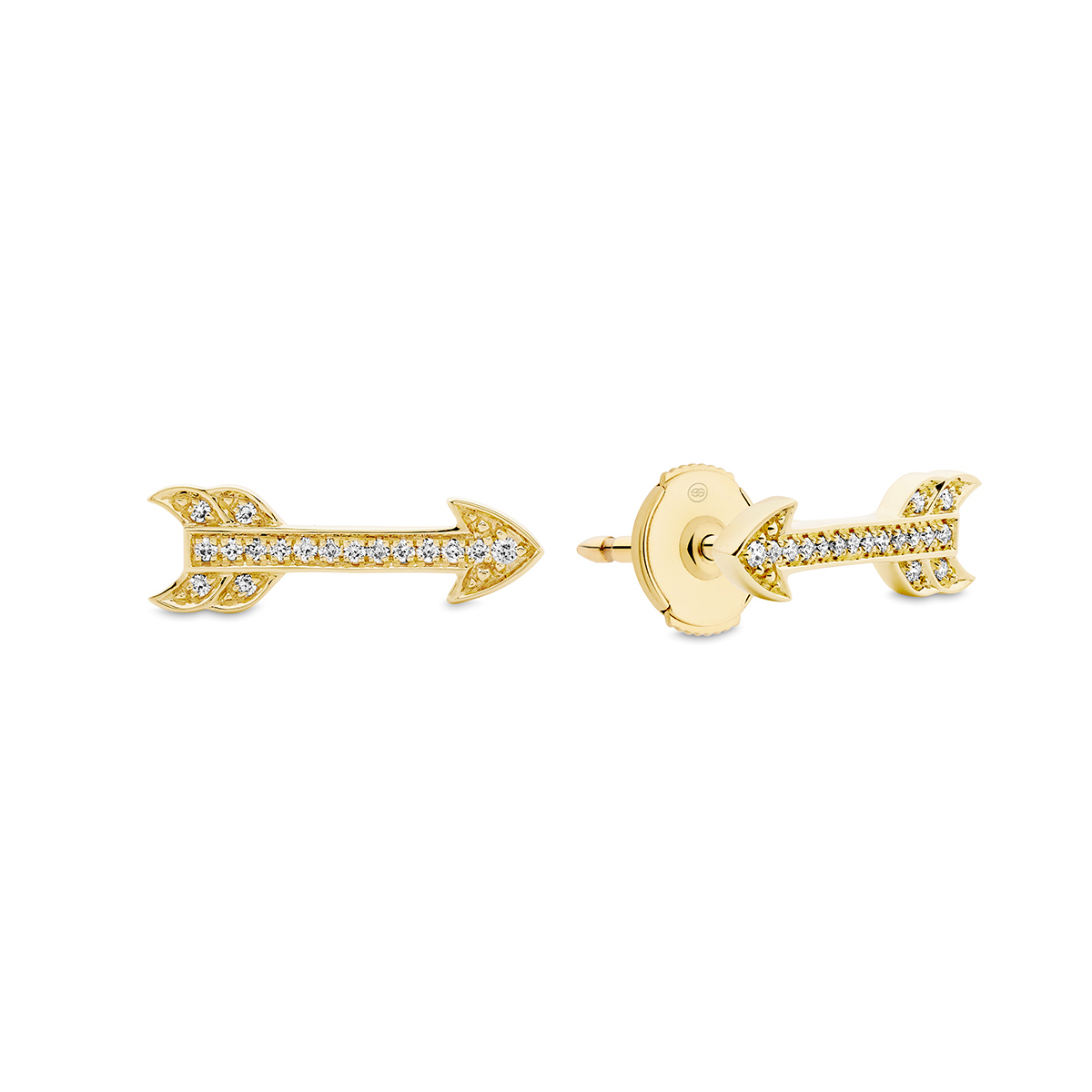 18K Yellow Gold Diamond Arrow Stud Earrings