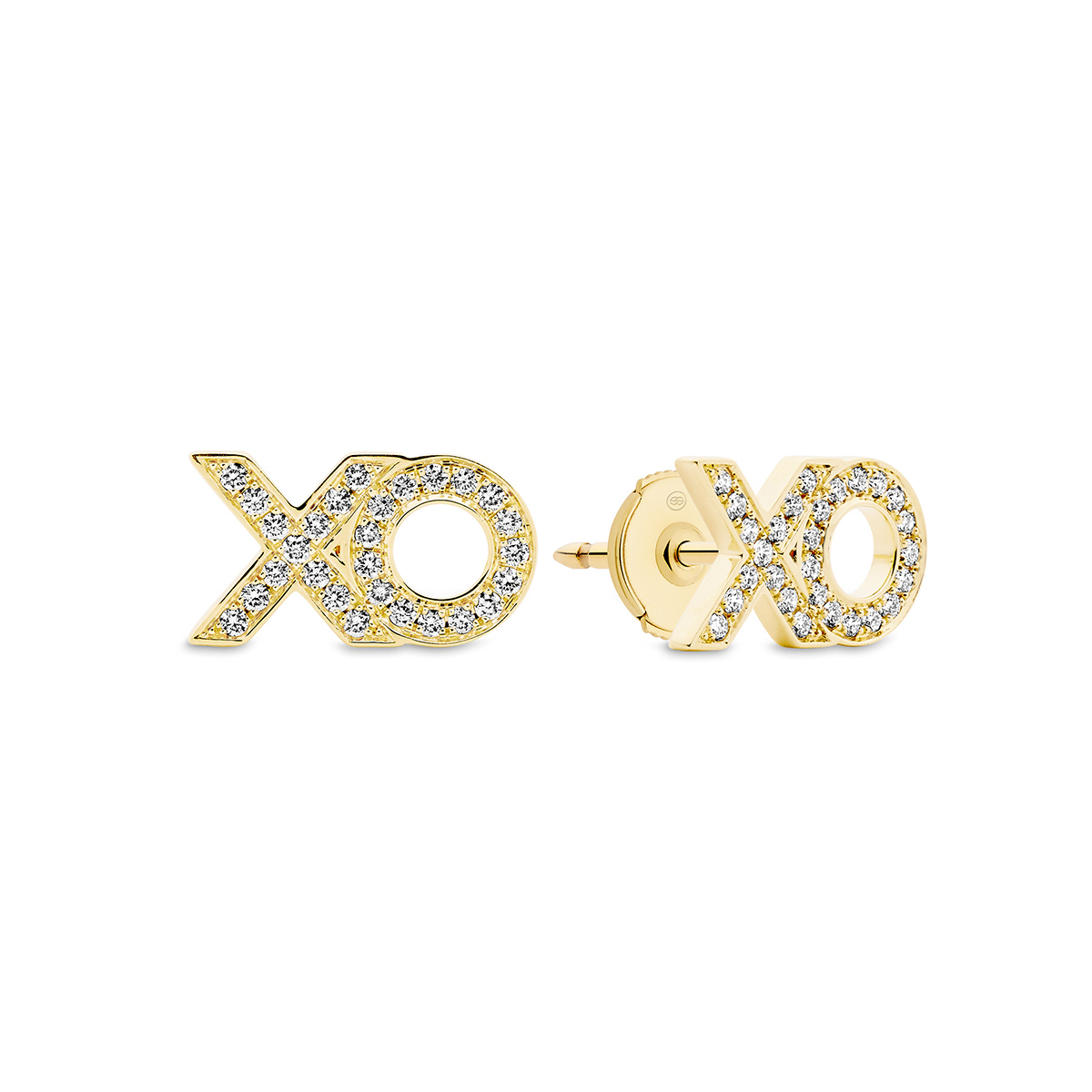 18K Yellow Gold Diamond XO Stud Earrings