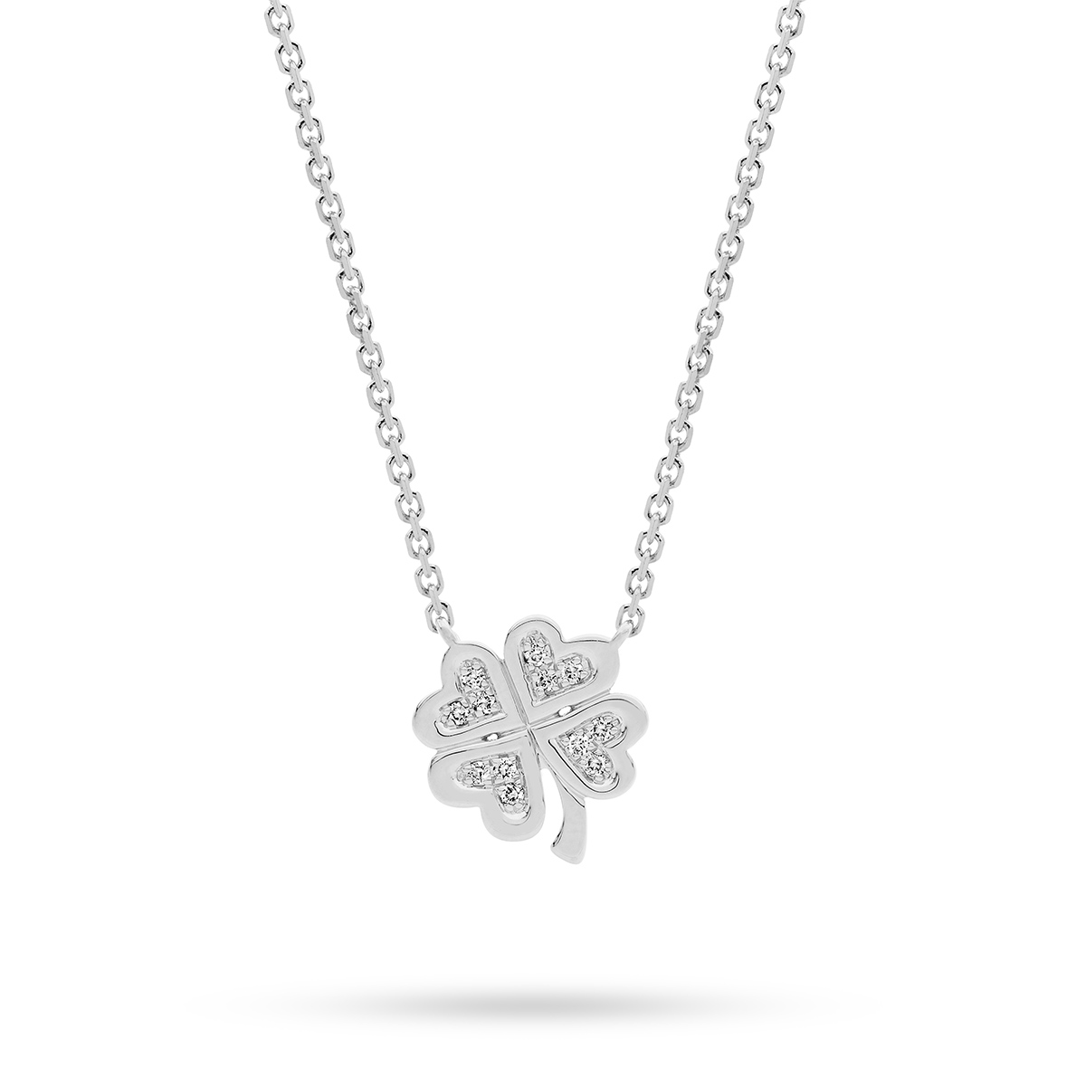 18K White Gold Diamond Four Leaf Clover Necklace