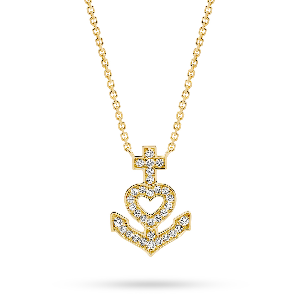18K Yellow Gold Faith Hope & Love Diamond Necklace