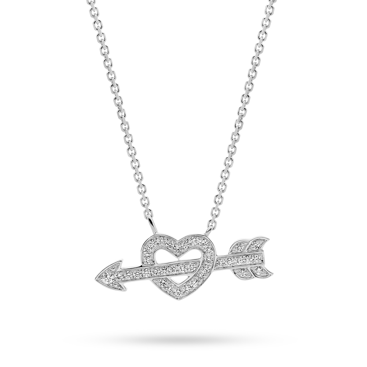 18K White Gold Diamond Heart &#038; Arrow Necklace