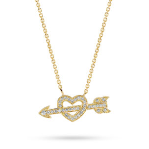 18K Yellow Gold Diamond Heart & Arrow Necklace