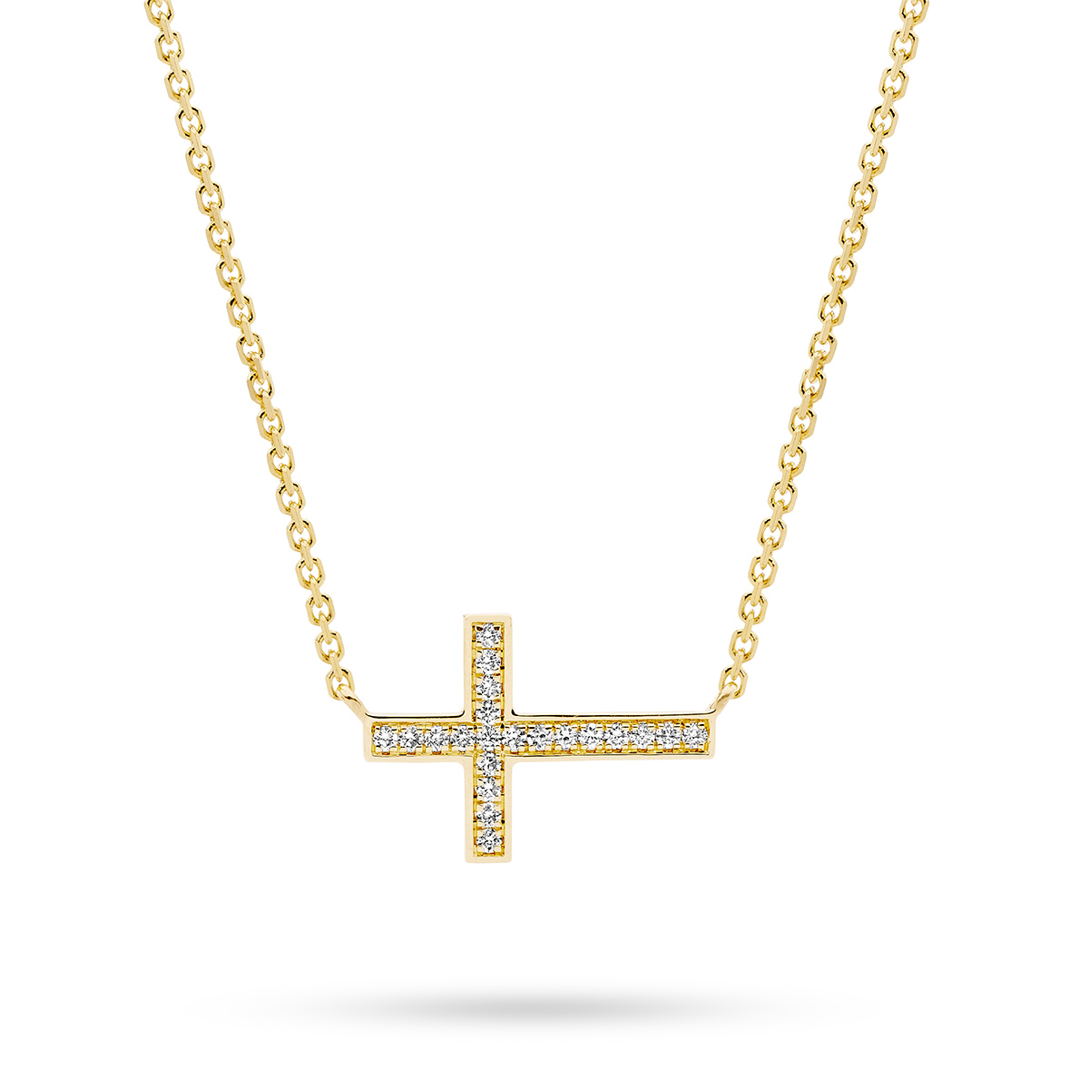 18K Yellow Gold Diamond Cross Necklace