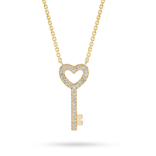 18K Yellow Gold Diamond Heart Key Necklace | TN0879-0 YG