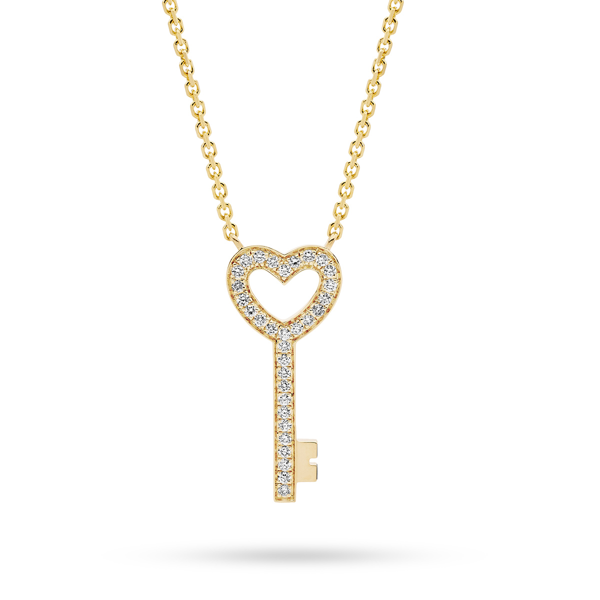 18K Yellow Gold Diamond Heart Key Necklace