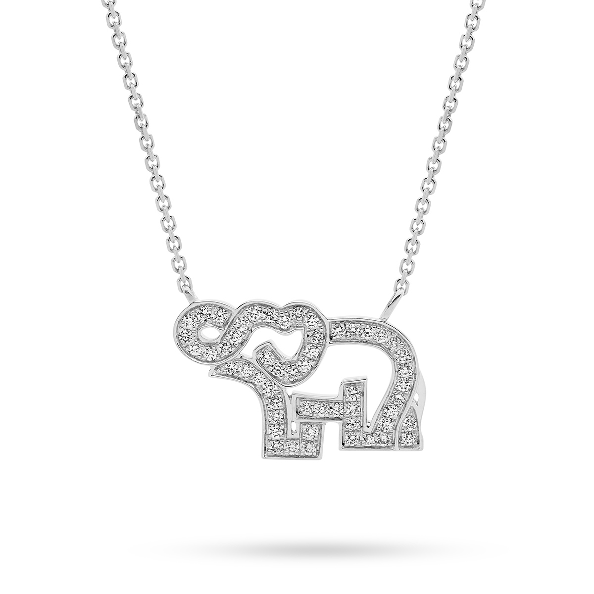 18K White Gold Diamond Elephant Necklace