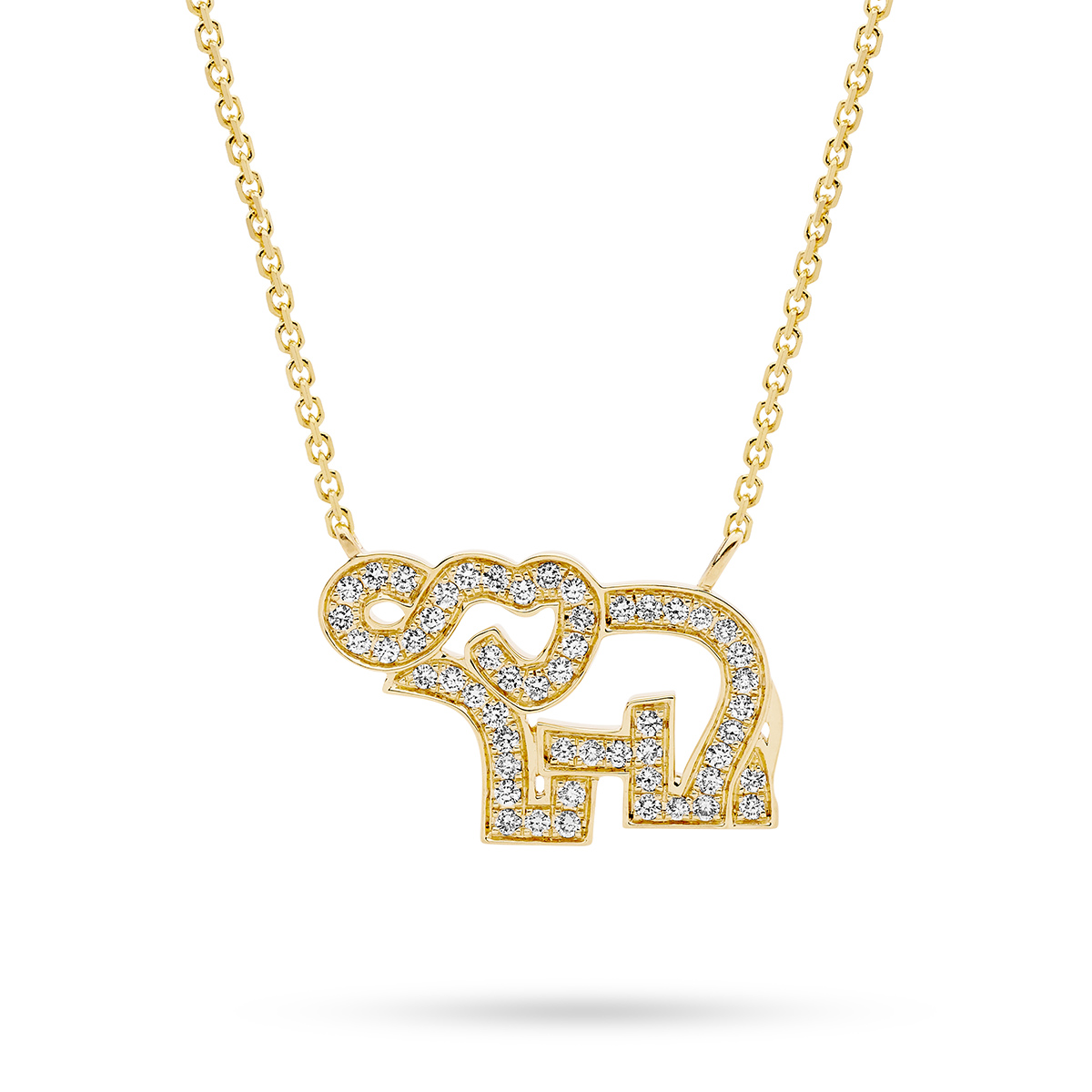 18K Yellow Gold Diamond Elephant Necklace