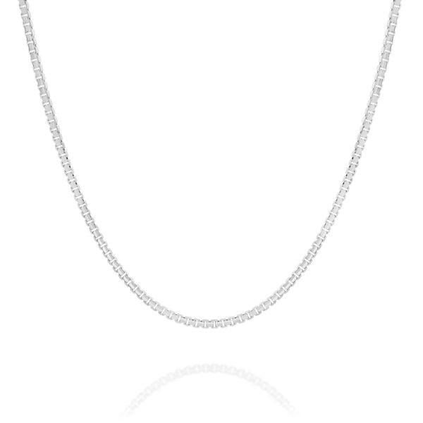 18K White Gold "V" Cut Box Link Polished Finish Chain- Small | VE8VI058 WG