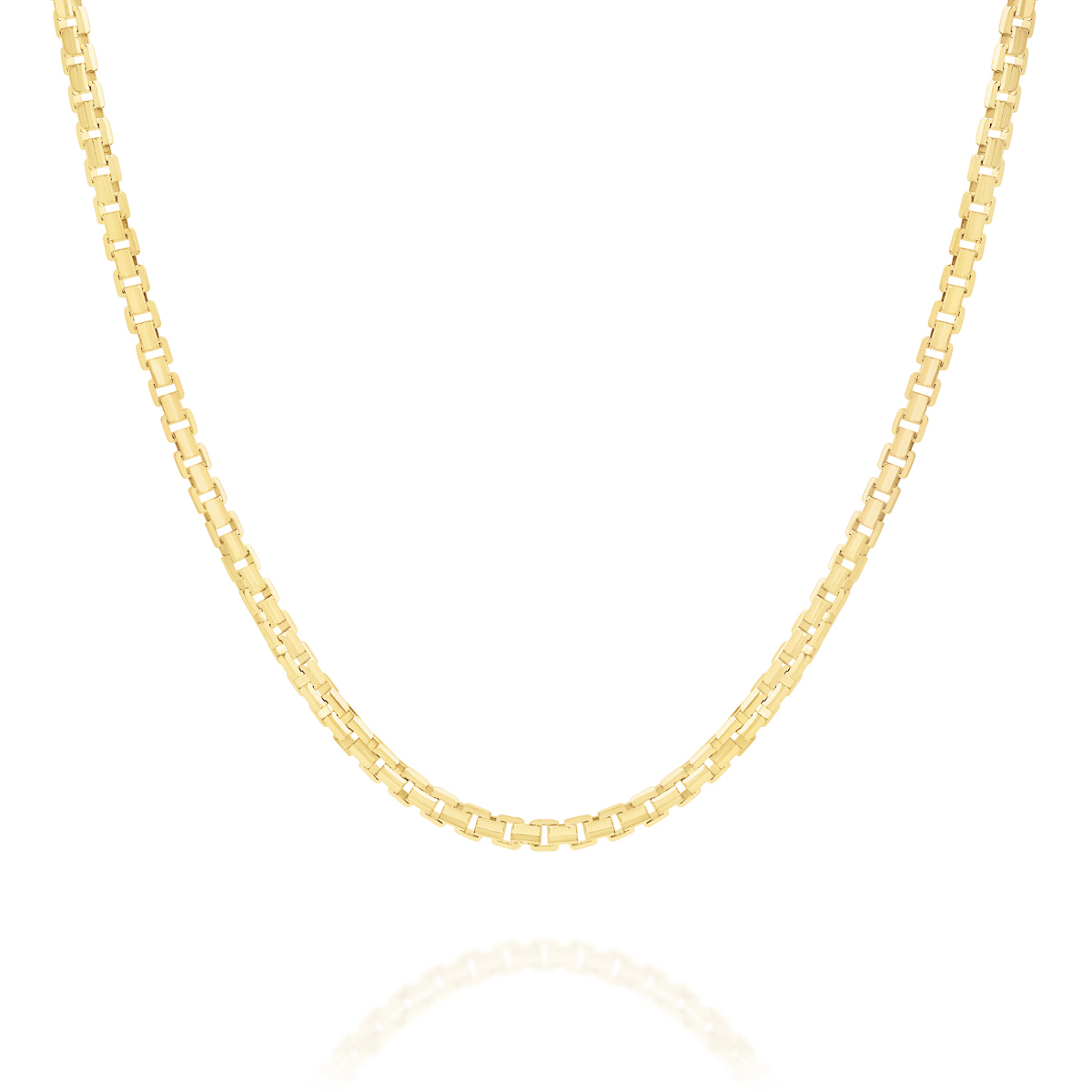 18K Yellow Gold &#8220;V&#8221; Cut Box Link Polished Finish Chain &#8211; Medium