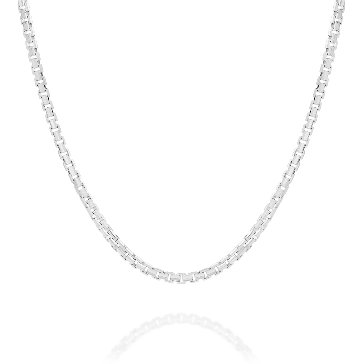 18K White Gold &#8220;V&#8221; Cut Box Link Polished Finish Chain &#8211; Medium