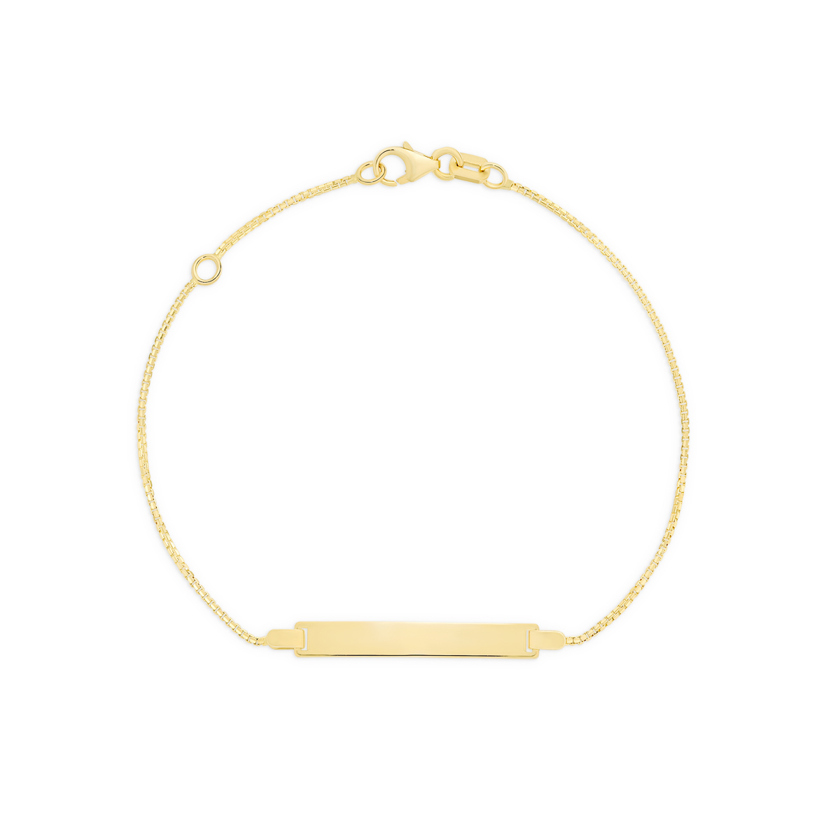 18K Yellow Gold Box Link Diamond Cut Baby ID Bracelet