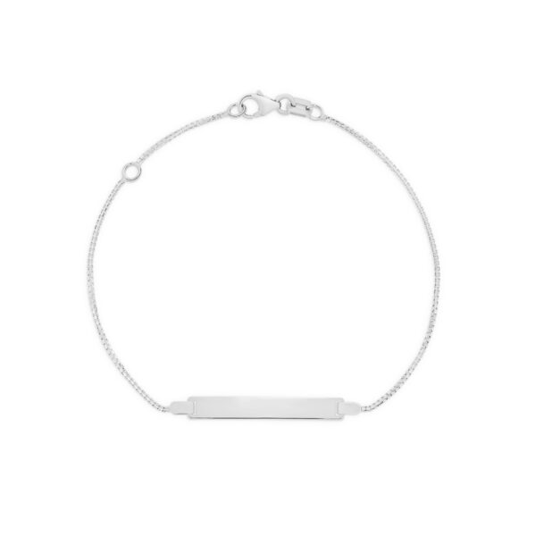 18K White Gold Box Link Diamond Cut Baby ID Bracelet | VE8VITG07058