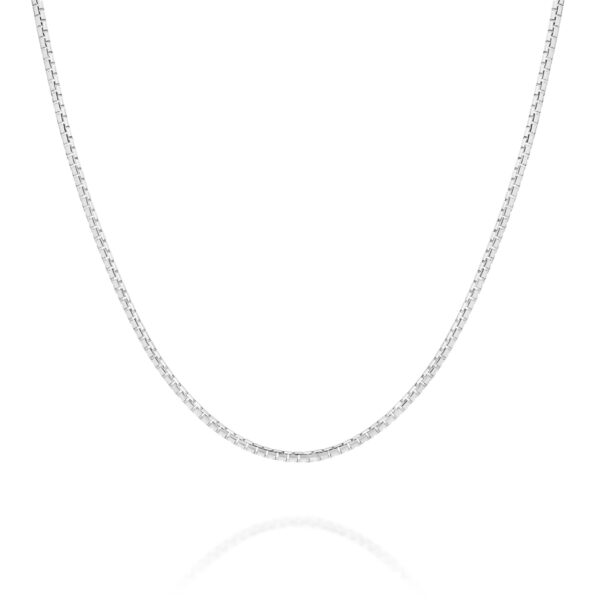 18K White Gold Box Link Diamond Cut Chain- Small | VEDD12050
