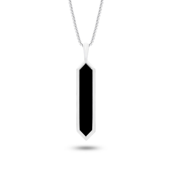 Sterling Silver & Black Agate Pointed Necklace | MRG-N17-50-55CM
