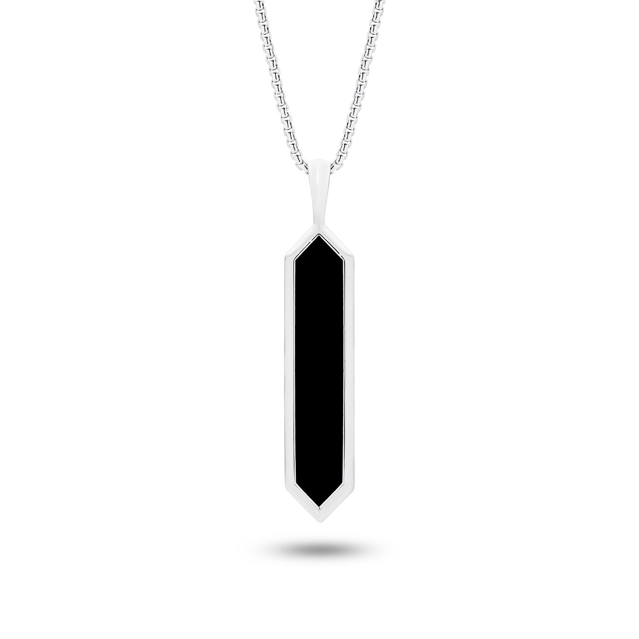 Sterling Silver &#038; Black Agate Pointed Necklace