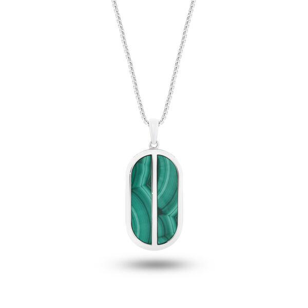 Sterling Silver & Malachite Tag Necklace | MRG-N20-50-55CM