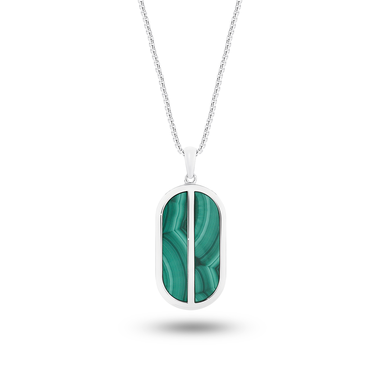Sterling Silver &#038; Malachite Tag Necklace
