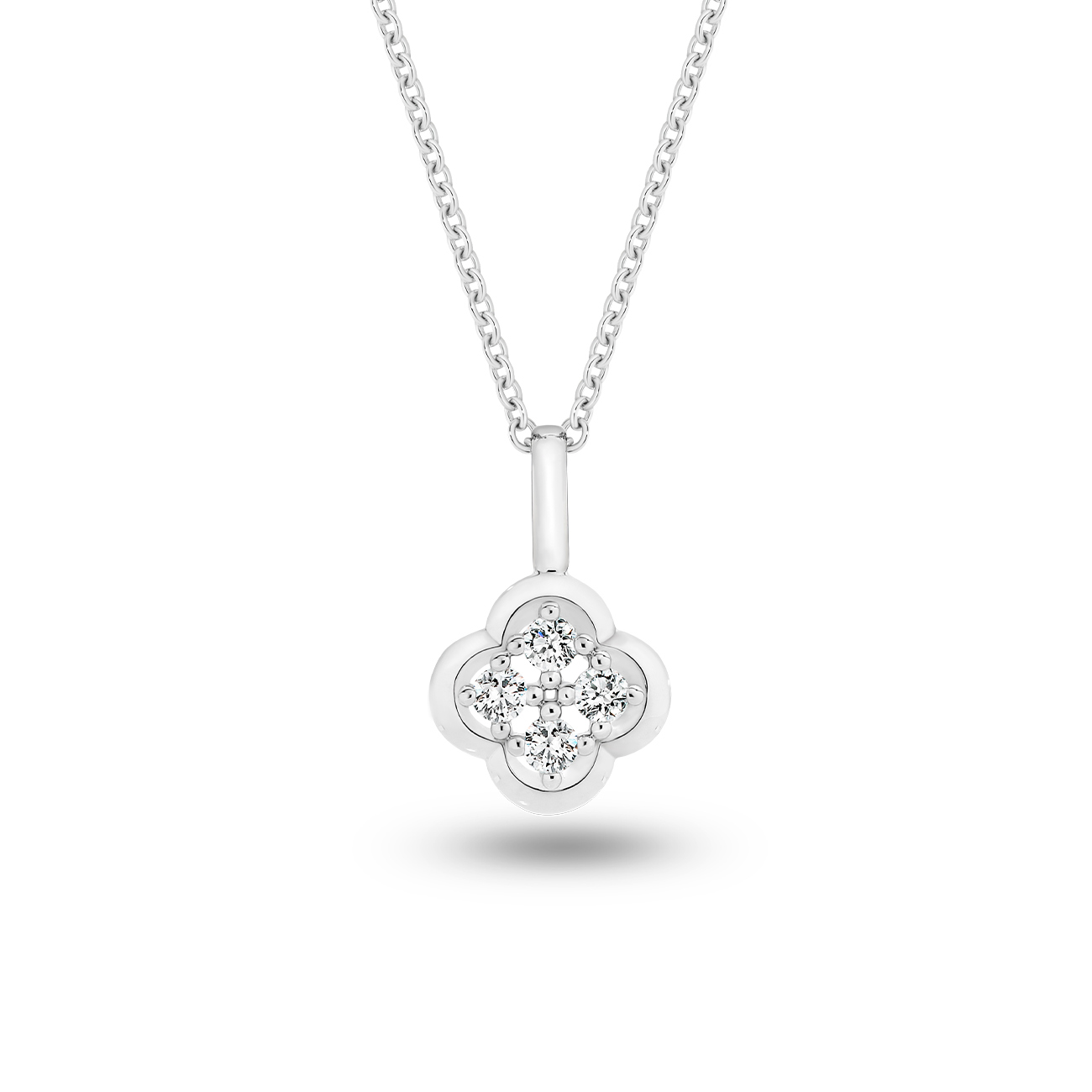 18K White Gold Diamond Clover Drop Pendant