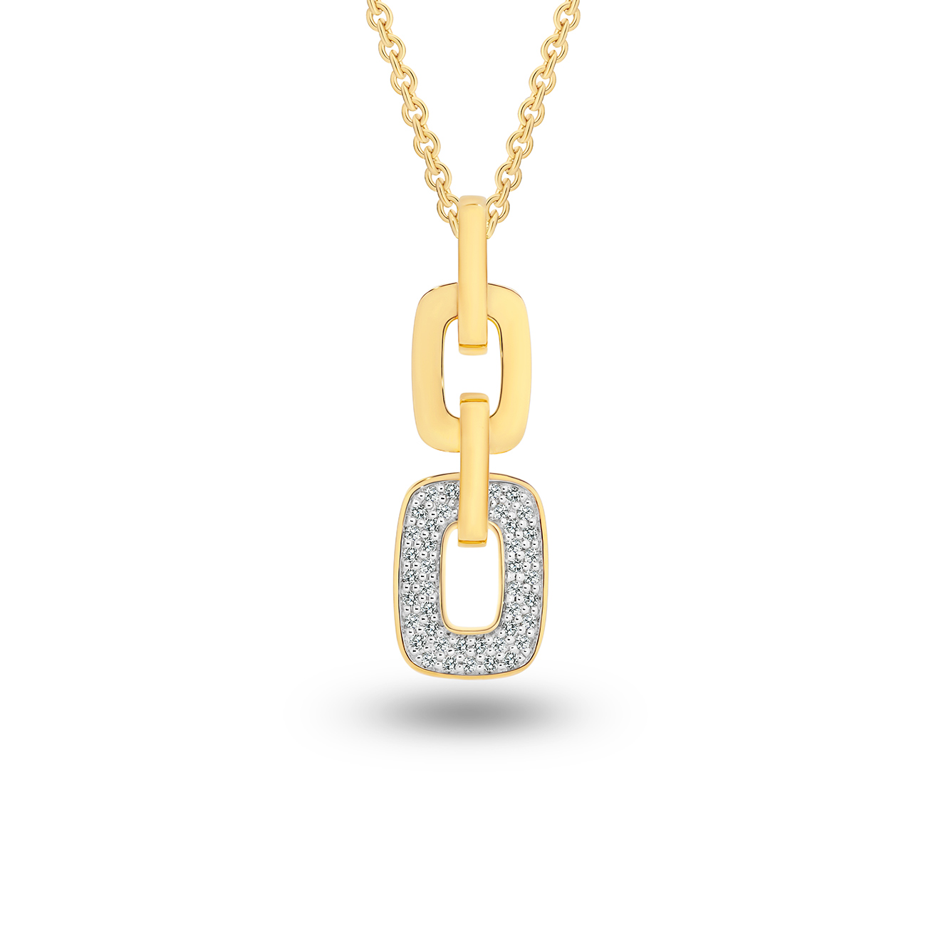 18K Yellow Gold Diamond Pave Oval Link Drop Pendant
