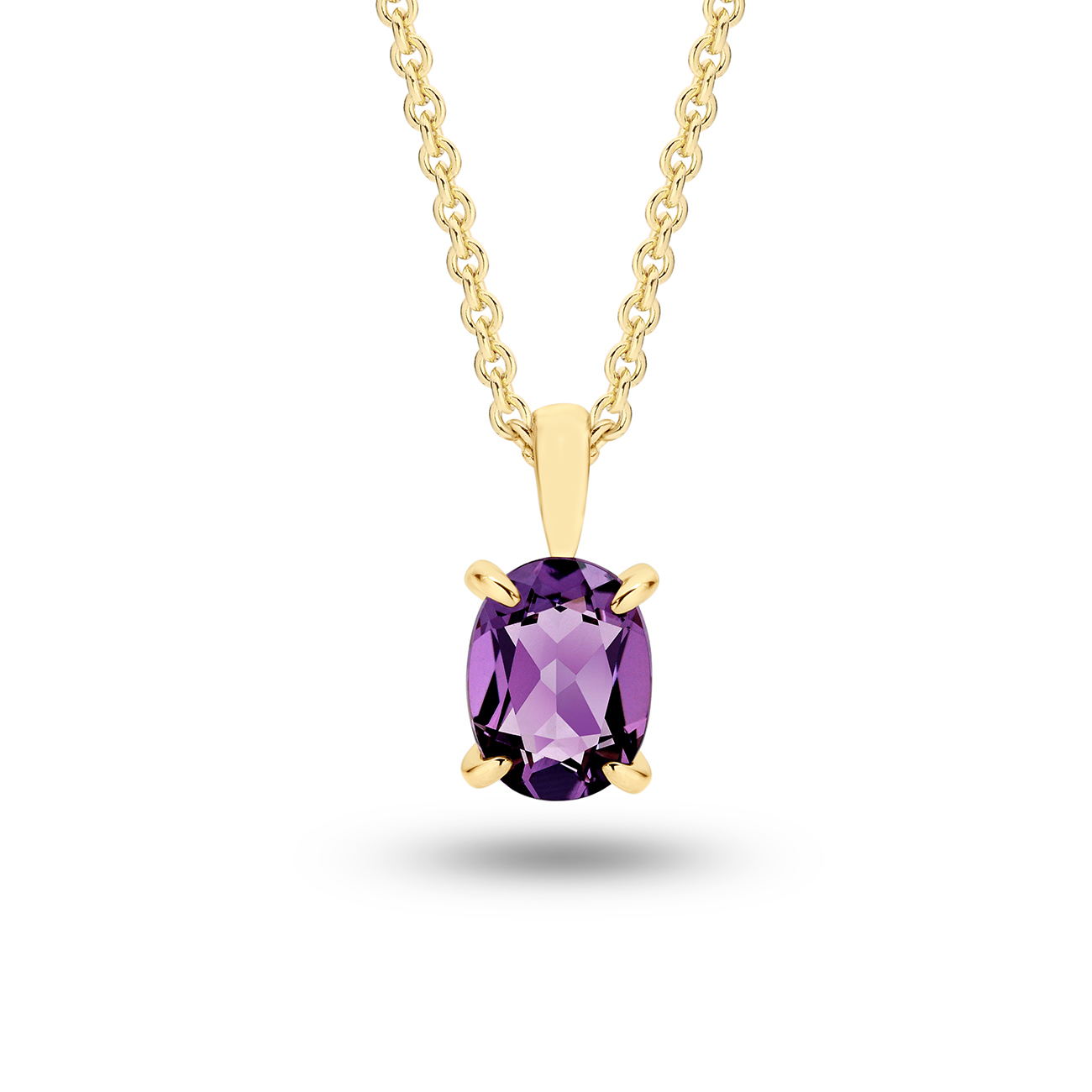 18K Yellow Gold Oval Amethyst Solitaire Drop Pendant