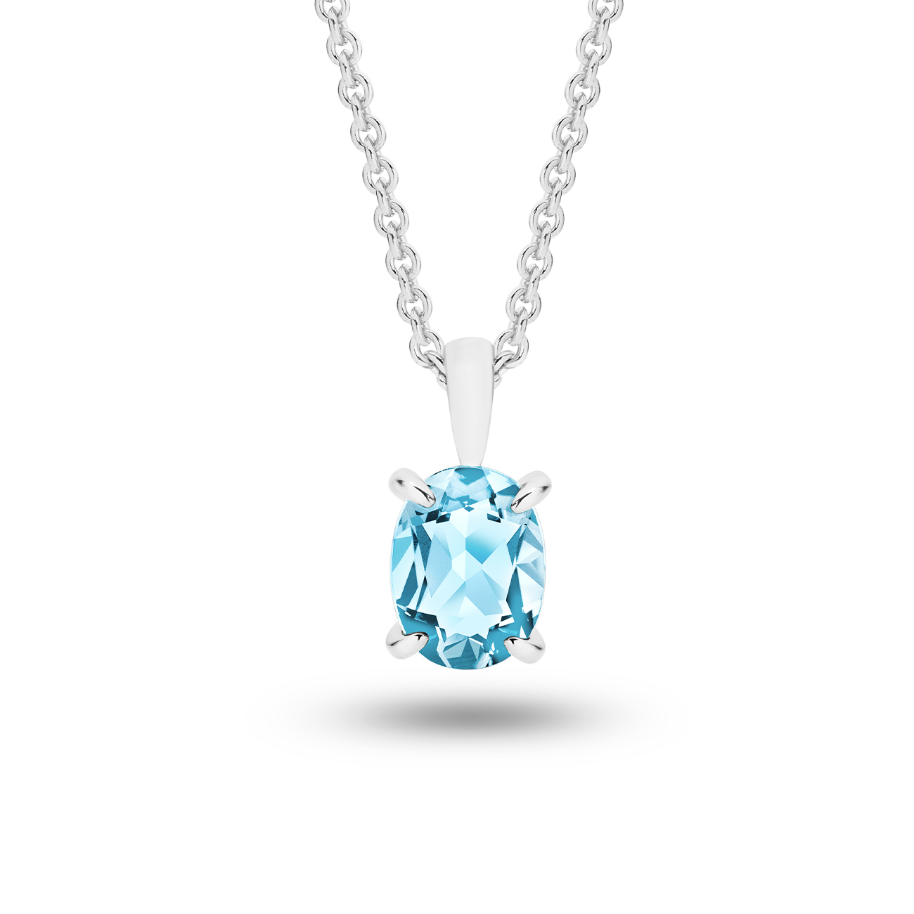 18K White Gold Oval Blue Topaz Solitaire Drop Pendant