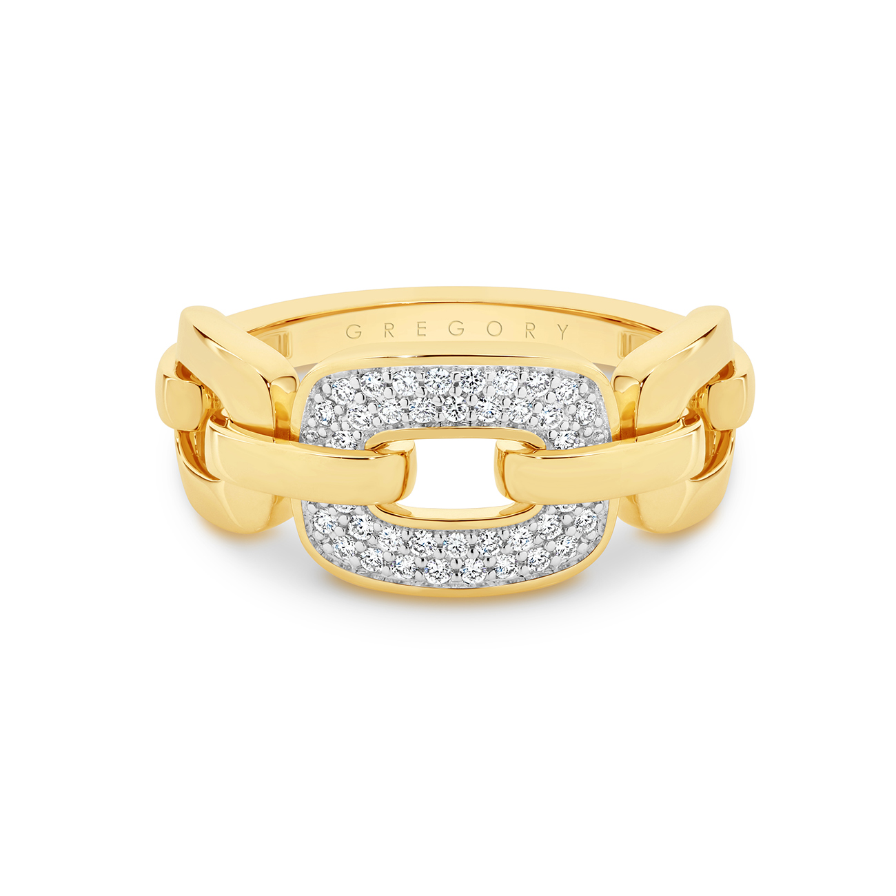 18K Yellow Gold Diamond Pave Oval Link Dress Ring
