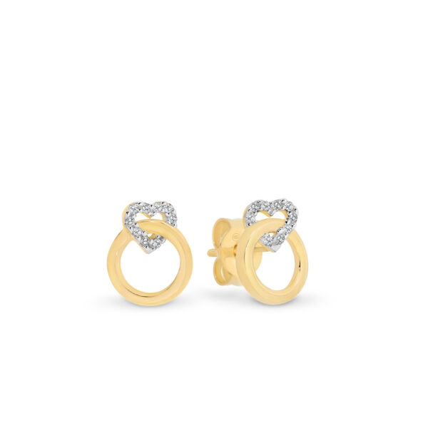 18K Yellow Gold Diamond Heart & Circle Stud Earrings | 737751 YG