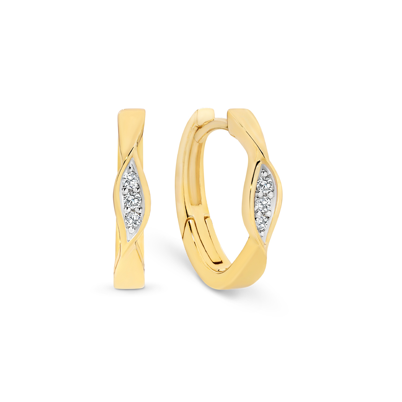 18K Yellow Gold Diamond Pave Twist Hoop Earrings