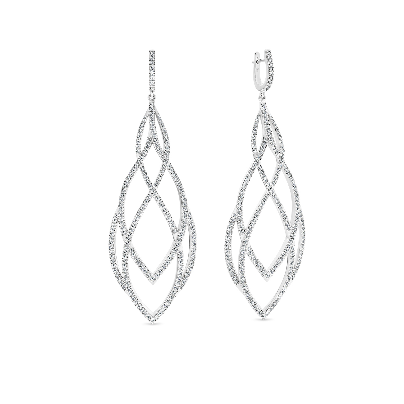 18K White Gold Round Brilliant Interwined Diamond Cocktail Drop Earrings