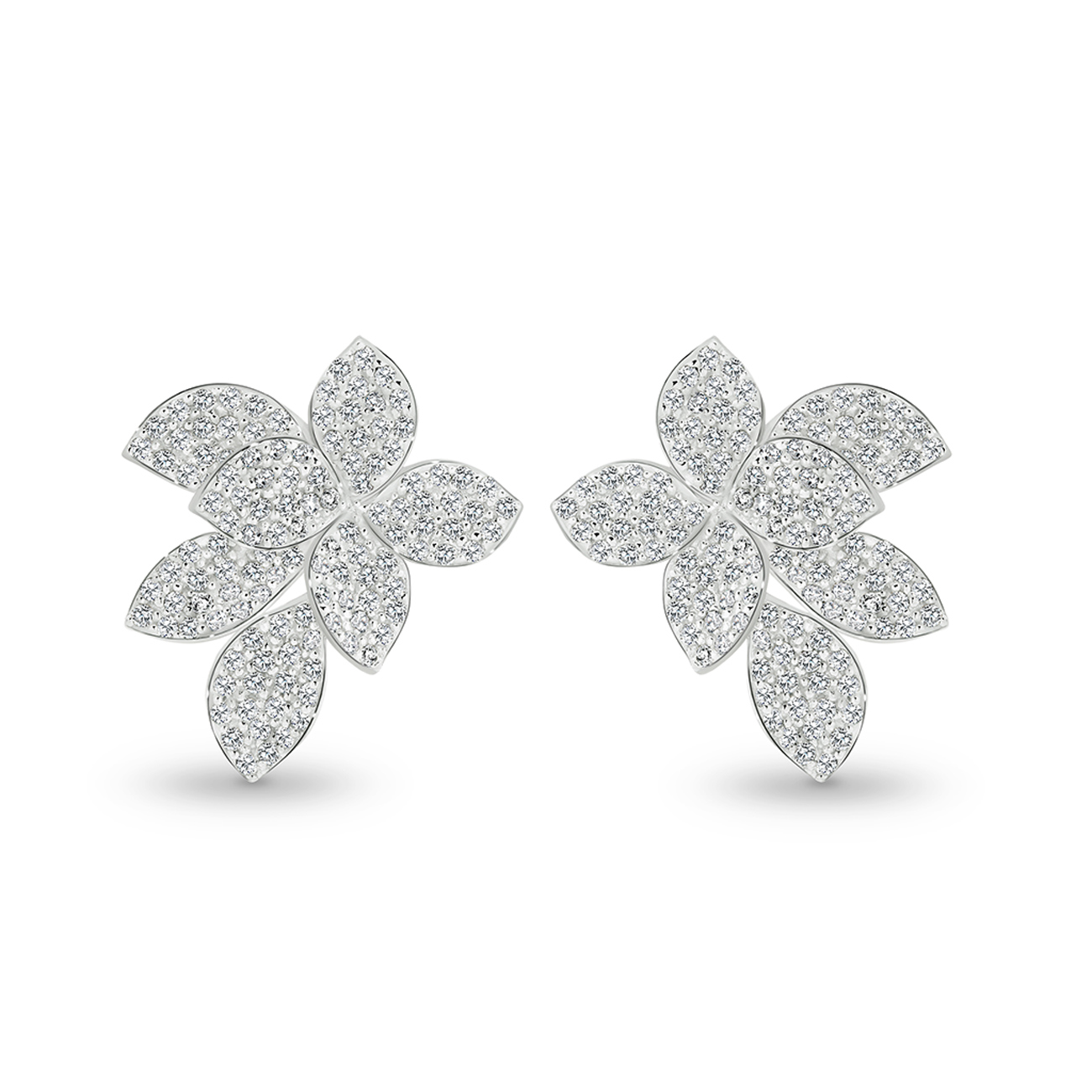 Flower Pave Cubic Zirconia Silver Ivy Earrings