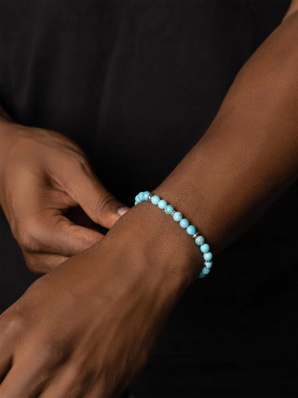 Nialaya Men's Beaded Bracelet with Turquoise and Silver | MSB8_064