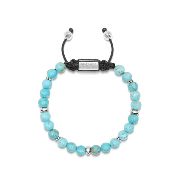 Nialaya Men's Beaded Bracelet with Turquoise and Silver | MSB8_064
