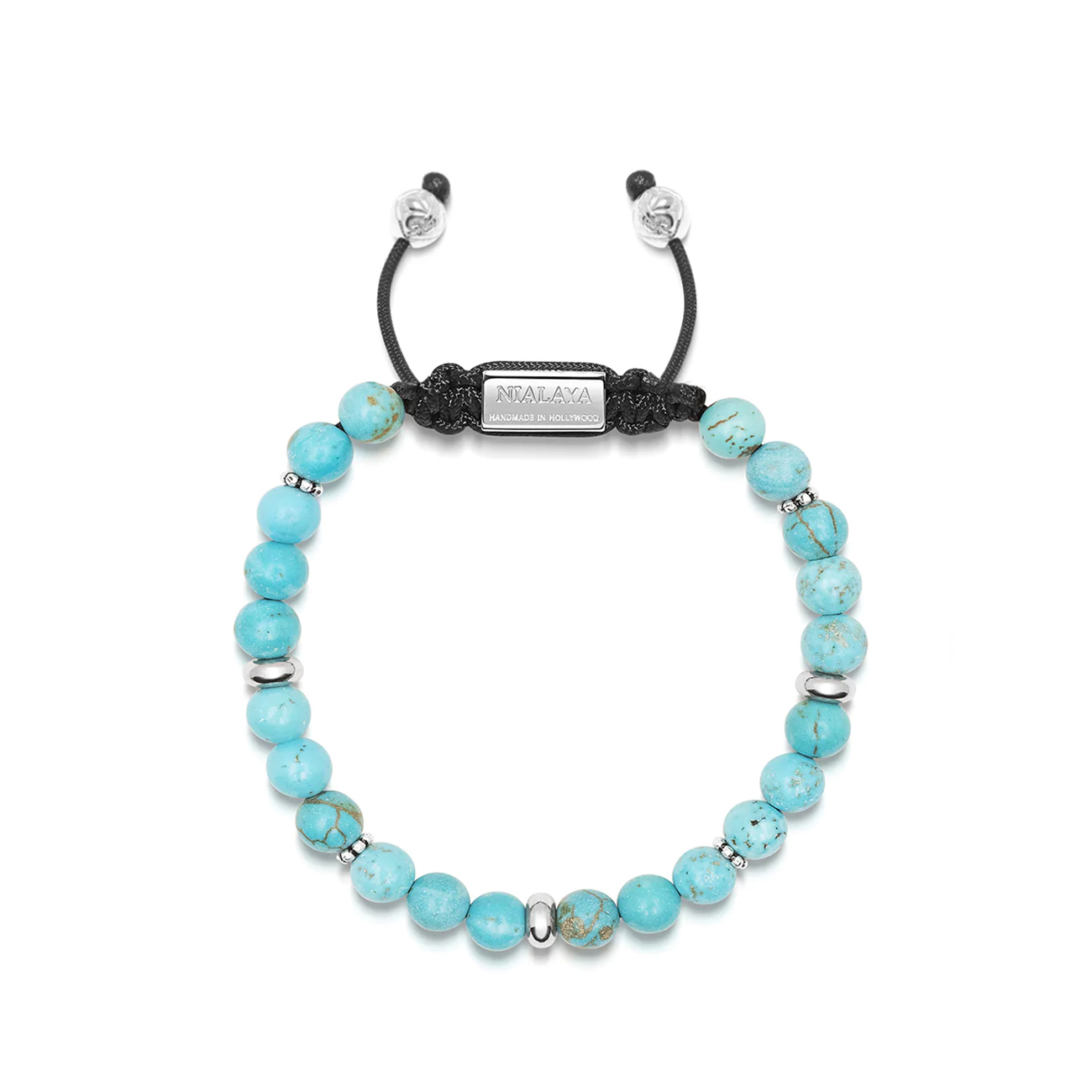 Nialaya Men&#8217;s Beaded Bracelet with Turquoise and Silver
