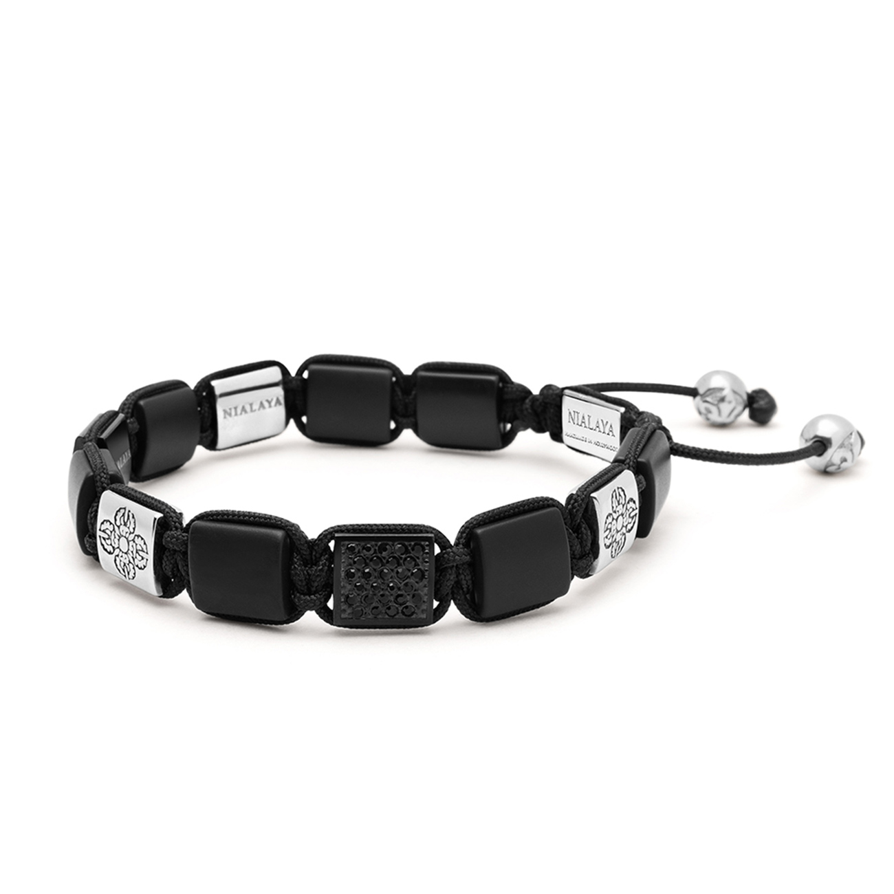 Nialaya Snakeskin CZ LOVE 925 Silver Bracelet