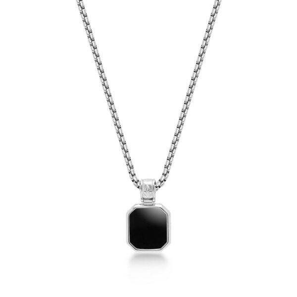 Nialaya Silver Necklace with Square Matte Onyx Pendant | MNEC_111