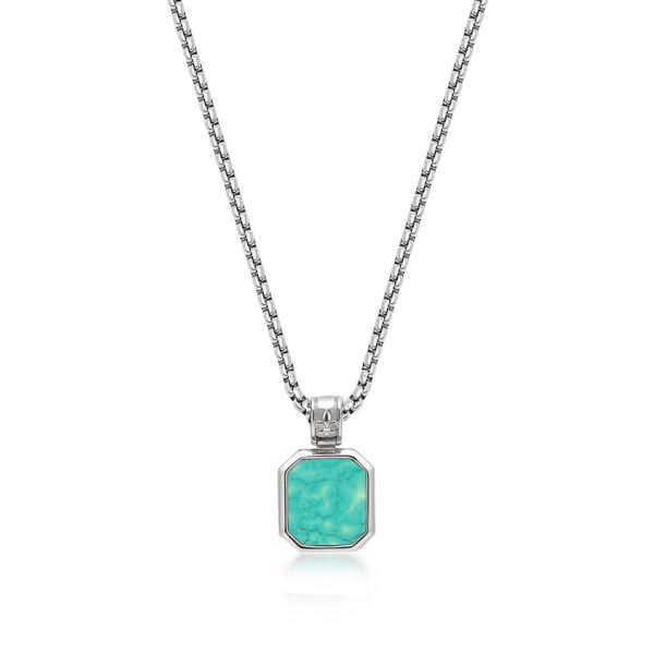 Nialaya Silver Necklace with Square Turquoise Pendant | MNEC_113