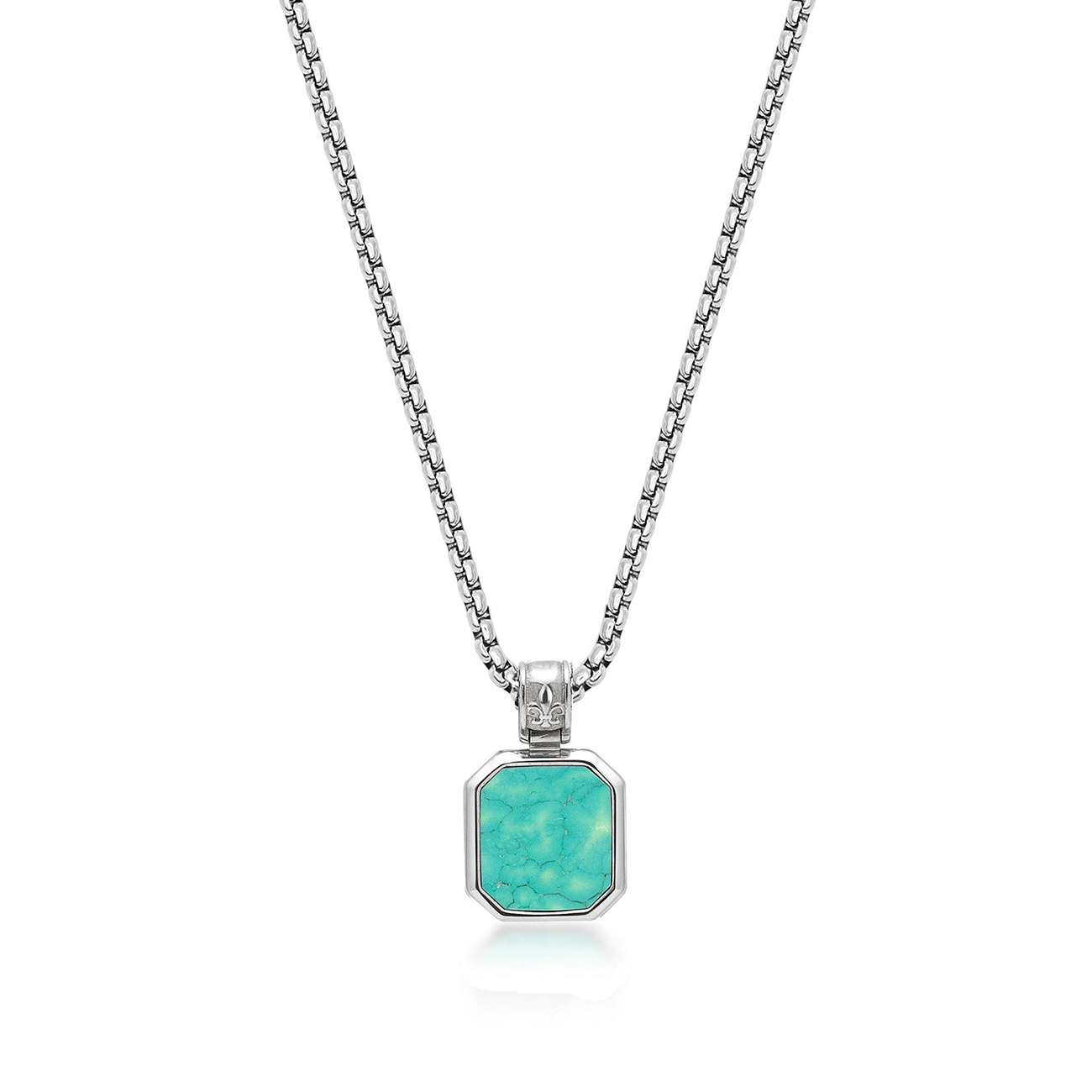 Nialaya Silver Necklace with Square Turquoise Pendant