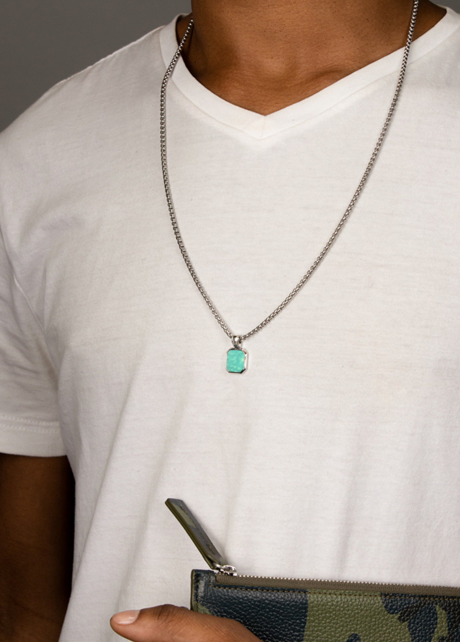 Mens silver and turquoise cheap necklace