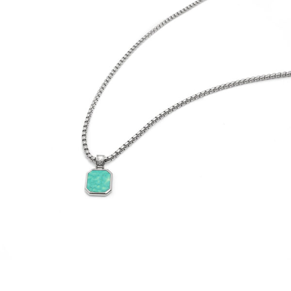 Nialaya Silver Necklace with Square Turquoise Pendant | MNEC_113