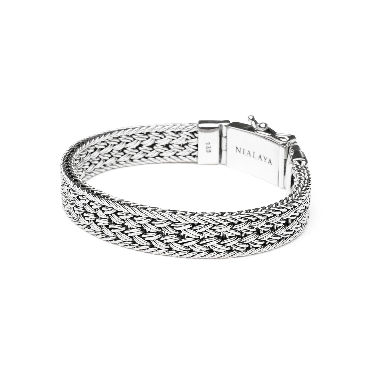 Nialaya Men&#8217;s Silver Braided Chain Bracelet