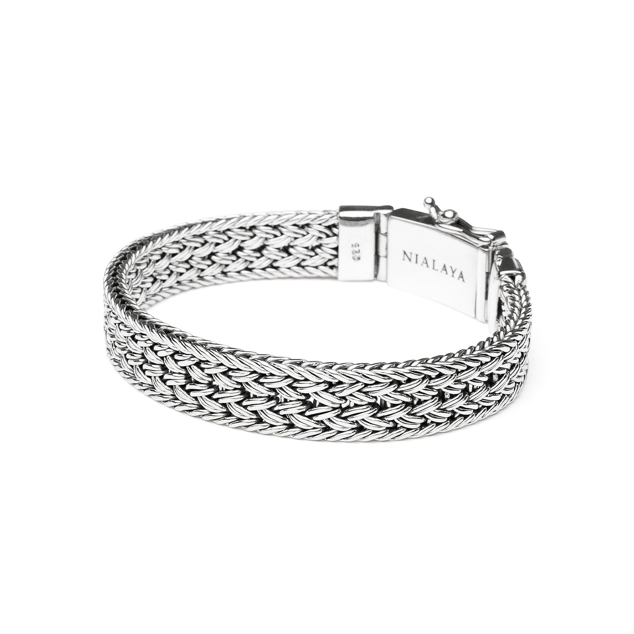 Nialaya Men's Silver Braided Chain Bracelet