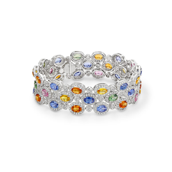 Multi-Coloured Sapphire & Diamond Halo Cocktail Bracelet | TB0431-0