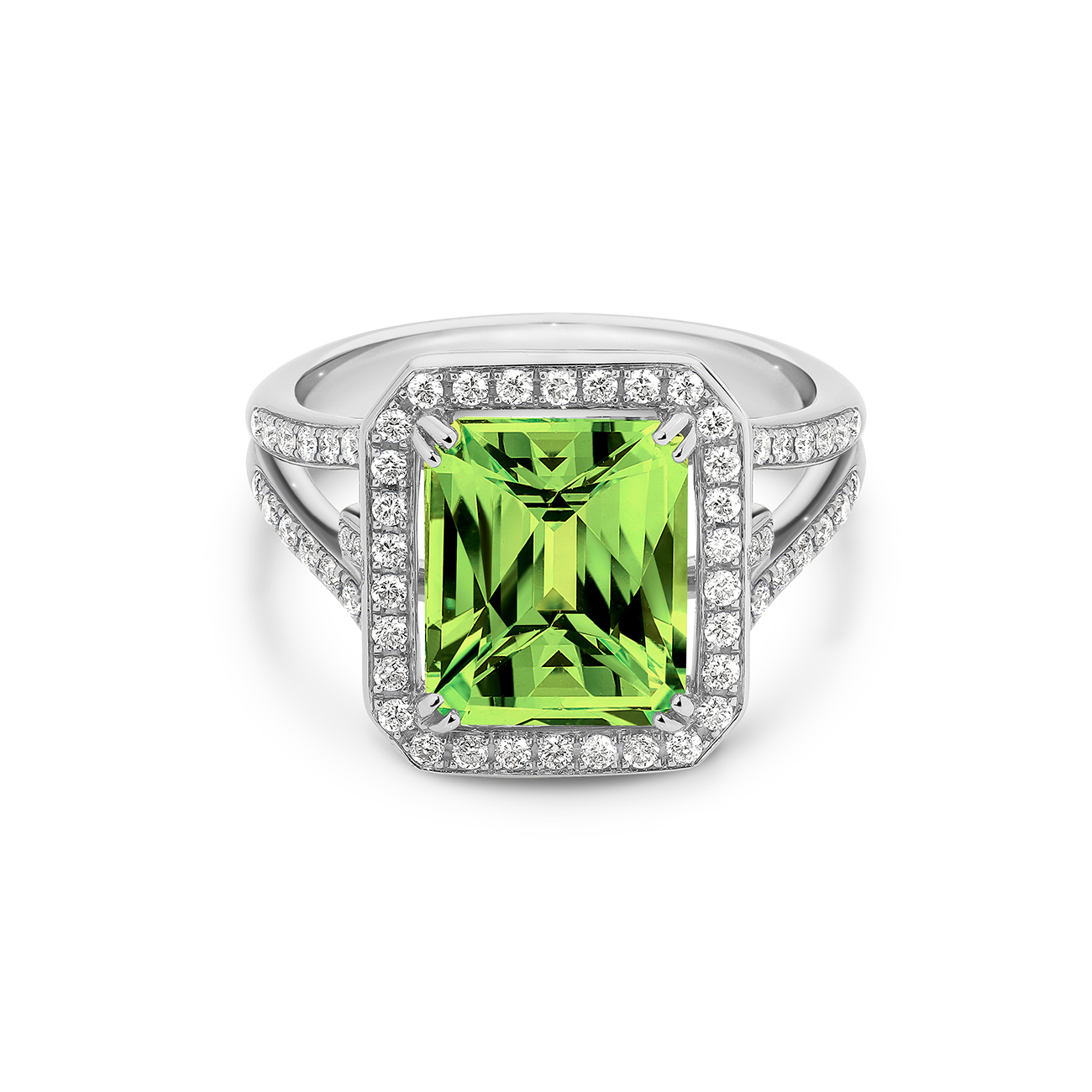 18K White Gold Tycoon 8 Peridot &#038; Diamond Cocktail Ring