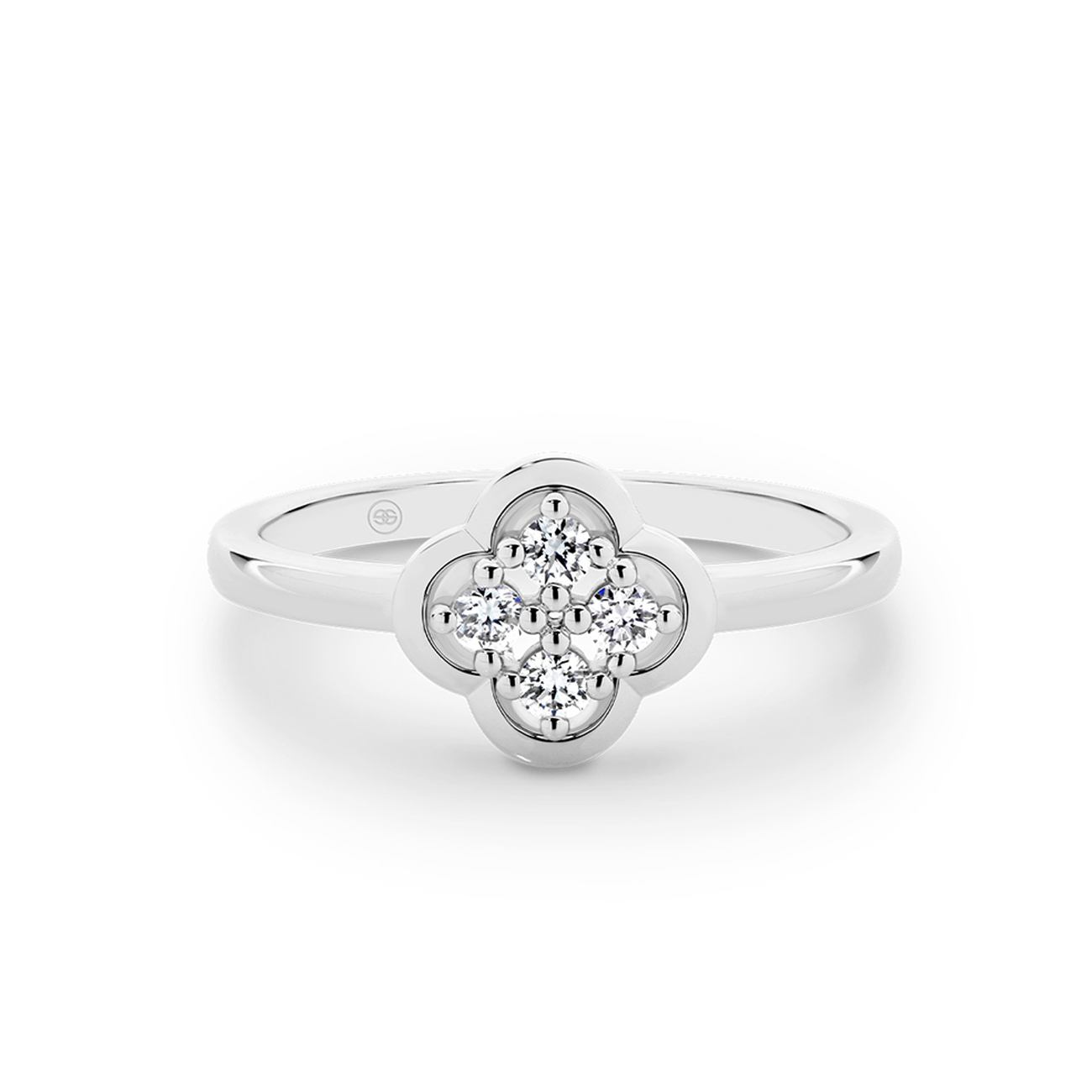 18K White Gold Diamond Clover Dress Ring