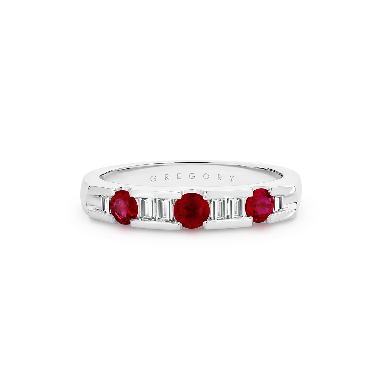 18K White Gold Channel Set Ruby & Diamond Band - Large