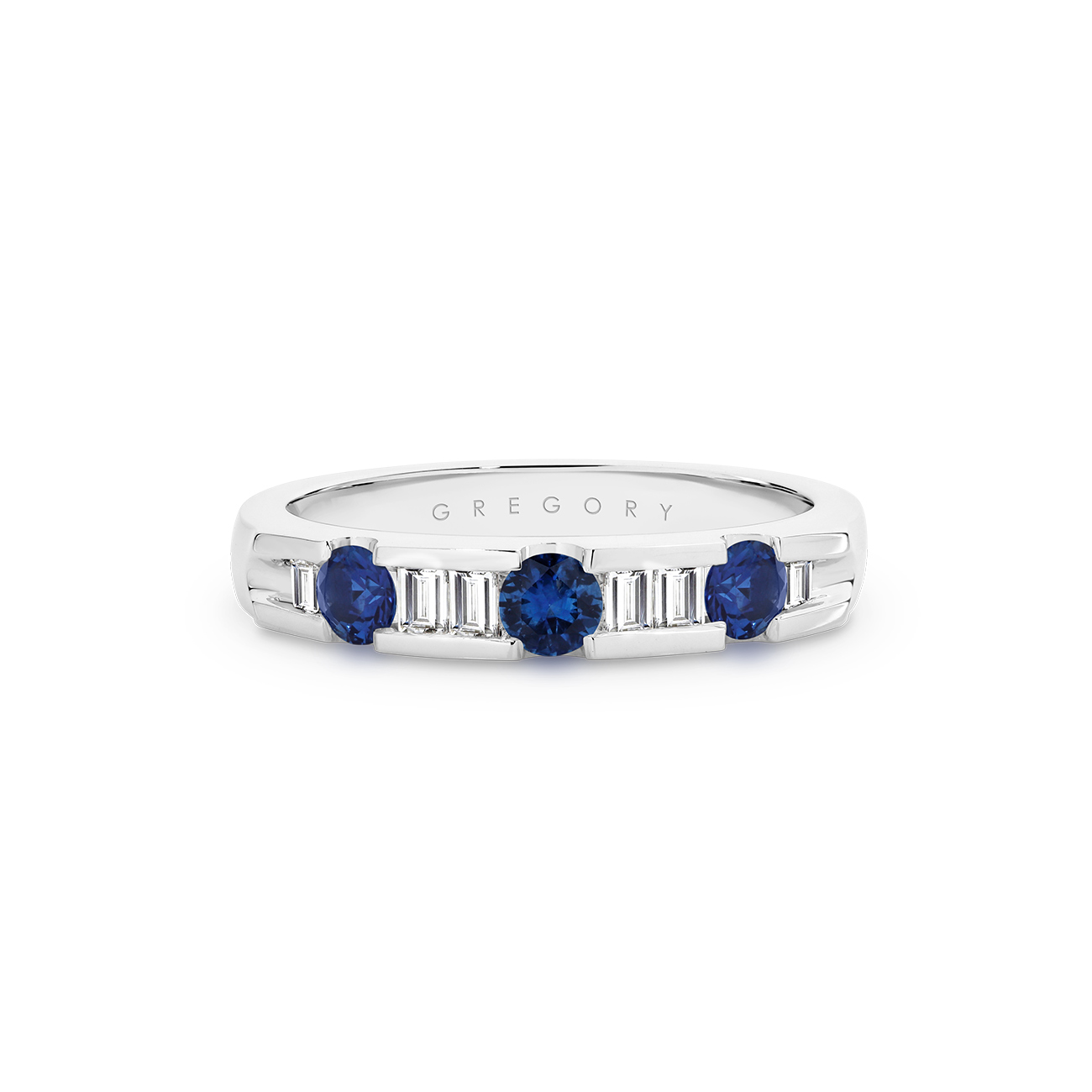 18K White Gold Channel Set Ceylon Sapphire & Diamond Band - Large