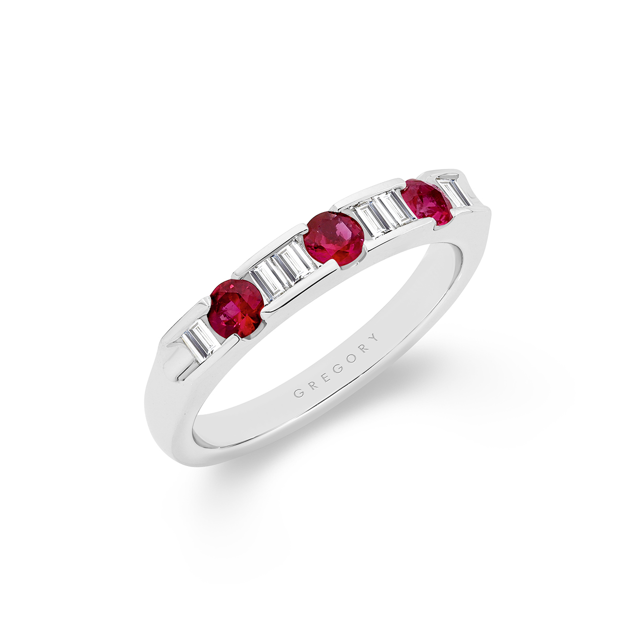 18K White Gold Channel Set Ruby &#038; Diamond Band- Small