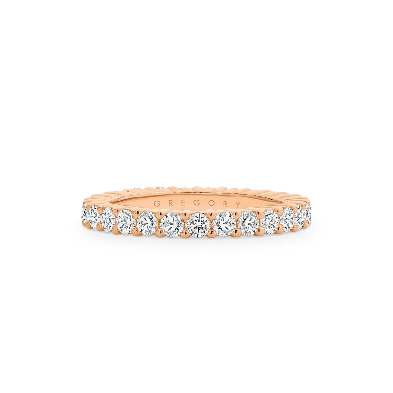 18K Rose Gold Claw Set Grooved Diamond Eternity Band
