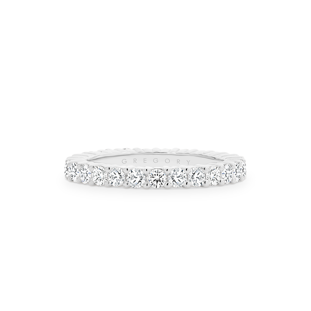 18K White Gold Claw Set Grooved Diamond Eternity Band