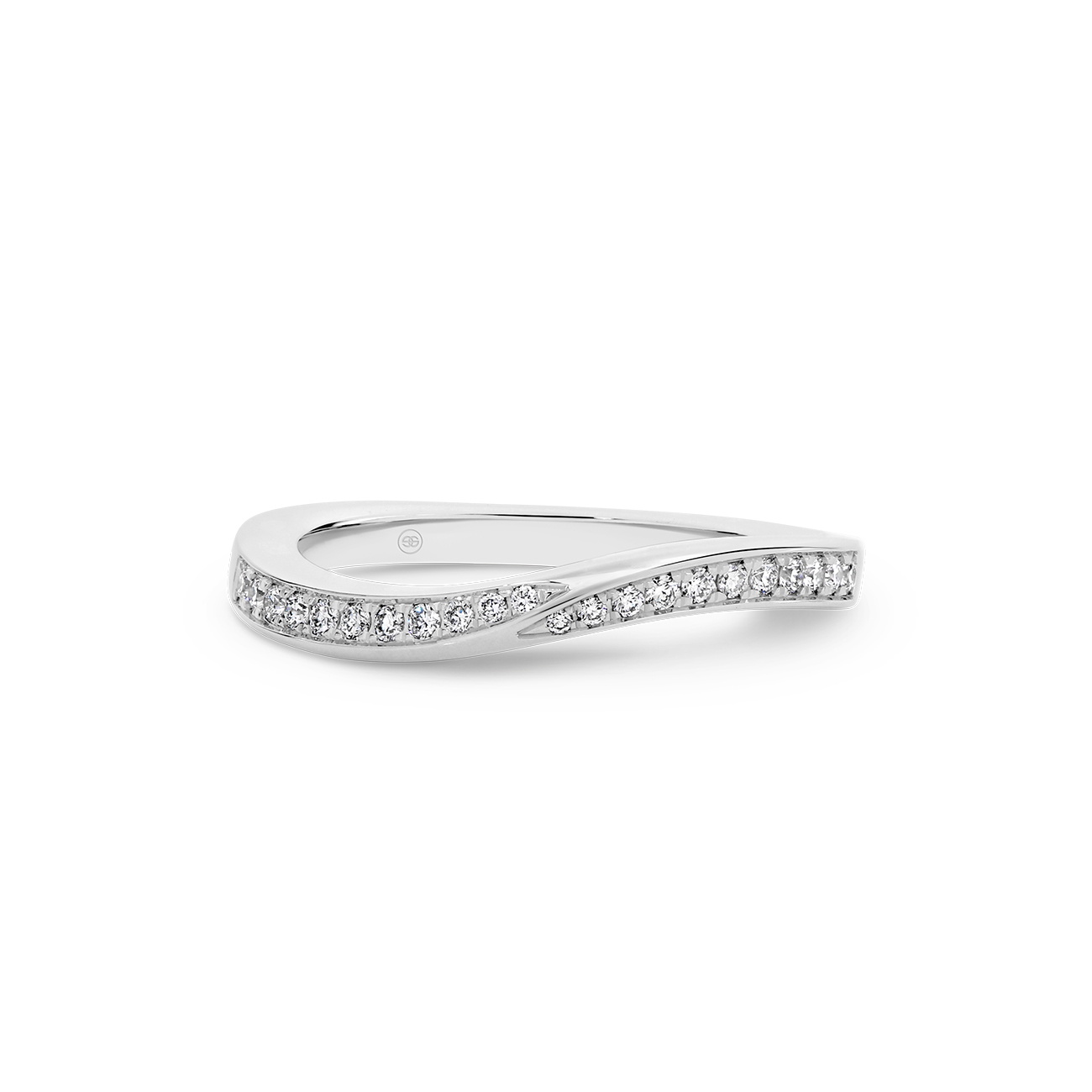18K White Gold Round Brilliant Pave Curved Diamond Band